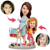 Pregnant Mom Taking Daughter Shopping Custom Bobbleheads With Engraved Text