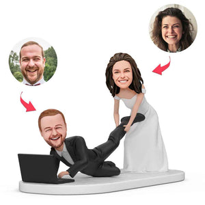 Groom Bride Wedding Laptop Custom Bobblehead With Engraved Text
