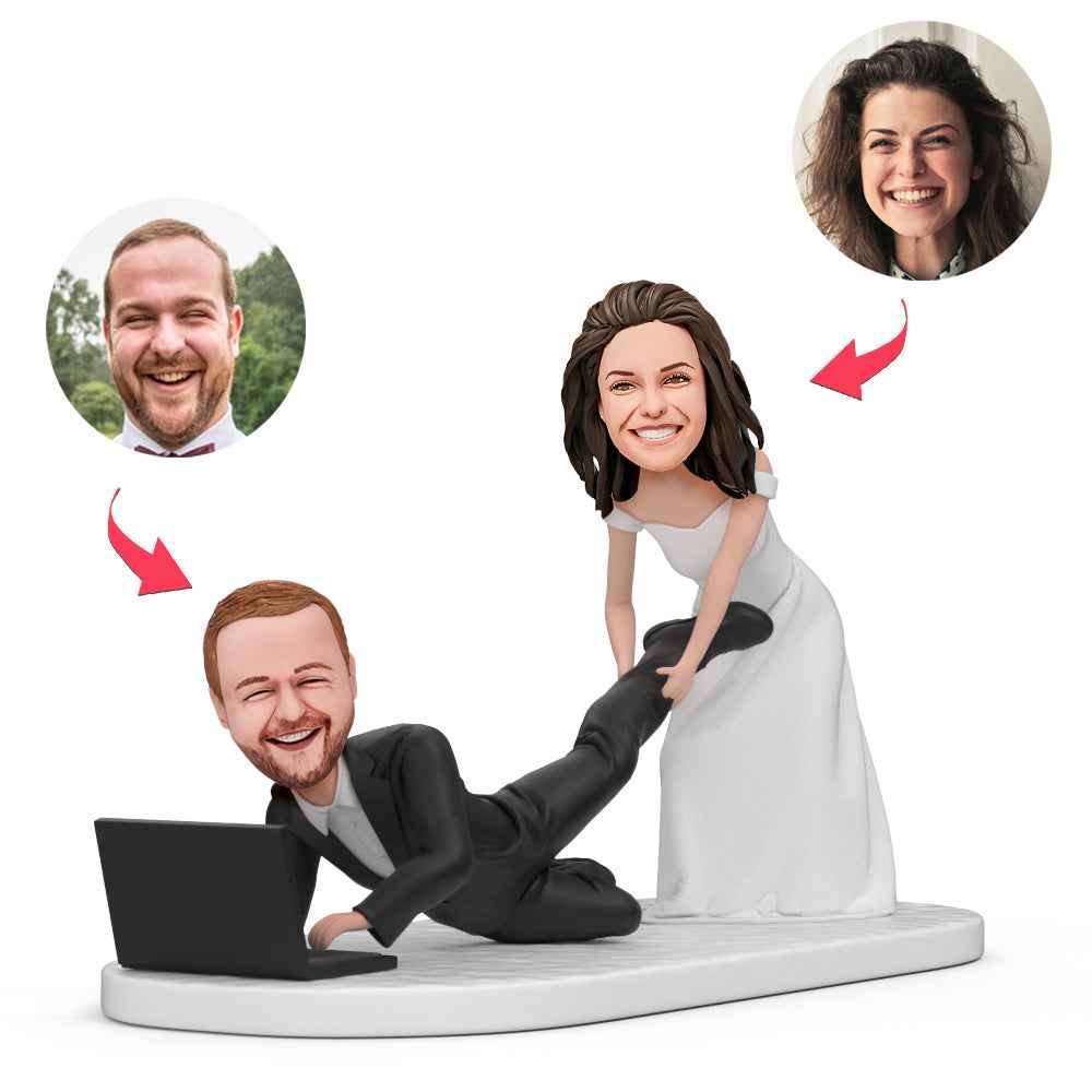 Groom Bride Wedding Laptop Custom Bobblehead With Engraved Text