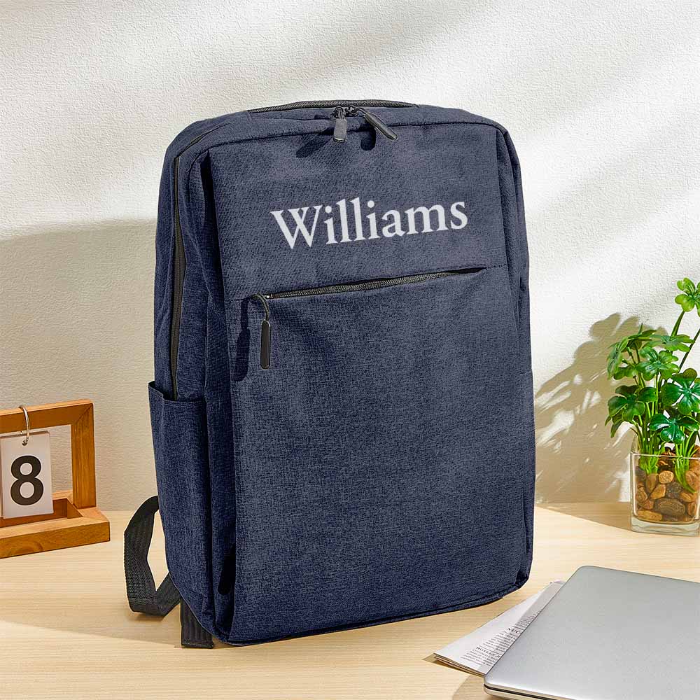 Back view with padded shoulder straps and breathable panel — personalised name backpack for comfortable all-day wear, a versatile custom laptop backpack