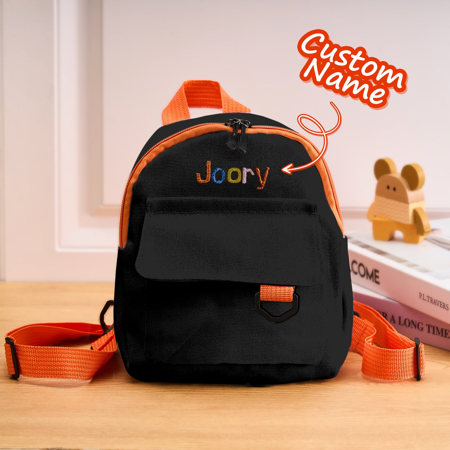Interior and zip detail of personalised mini corduroy backpack showing roomy compartment and neat finish — ideal for preschool essentials.