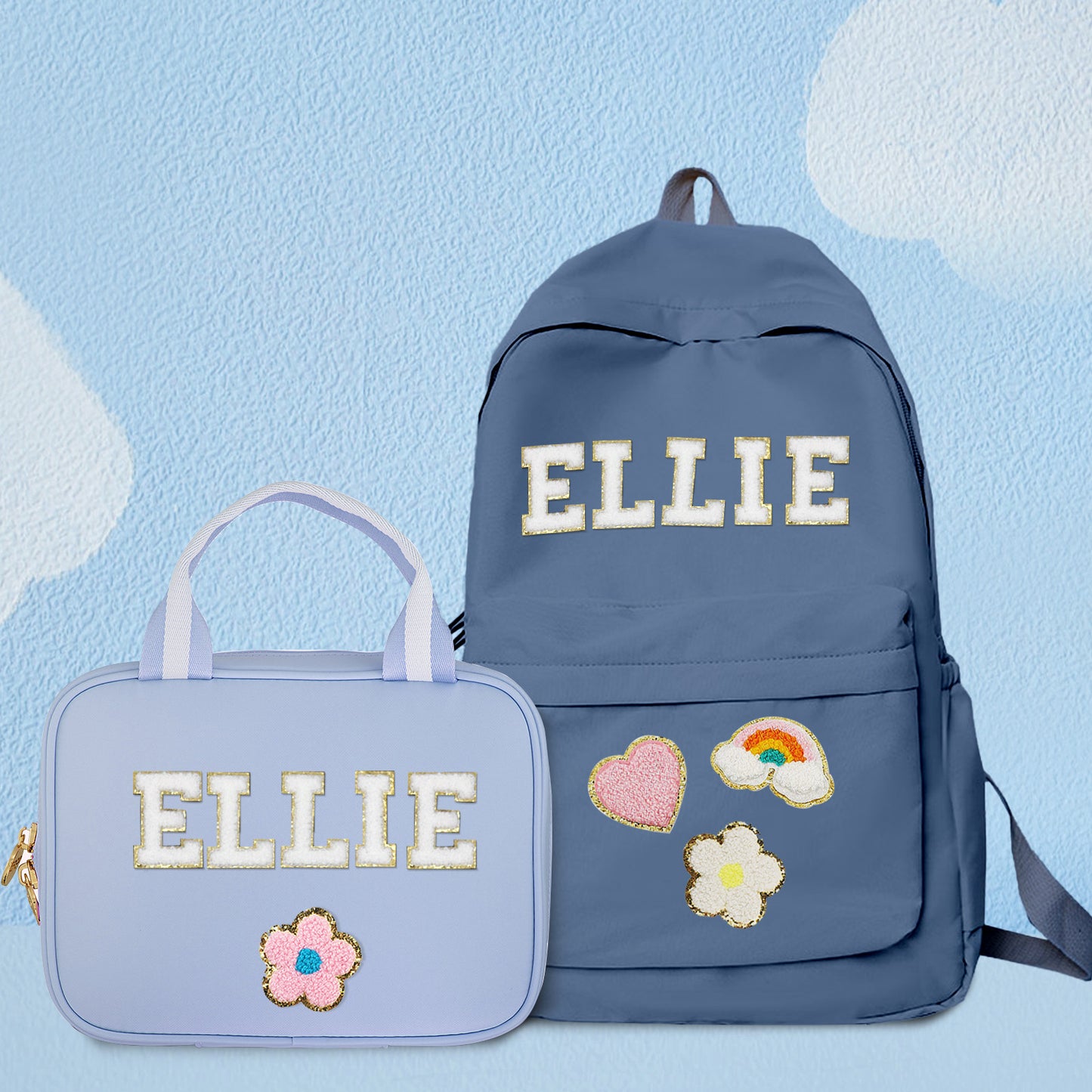 Top carry handle and reinforced stitching on the personalised name backpack – durable build for everyday use as a custom school bag