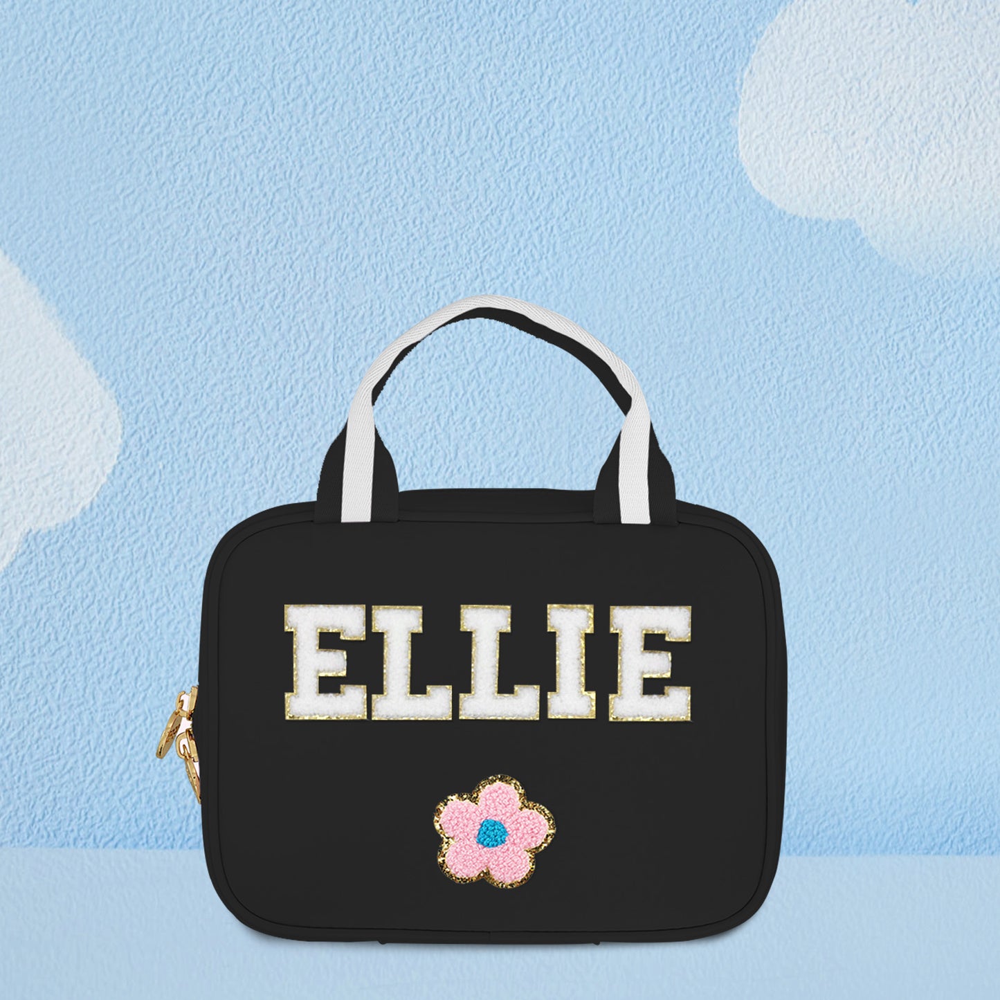Child wearing personalised name backpack – lightweight custom school bag sized for nursery and primary school children