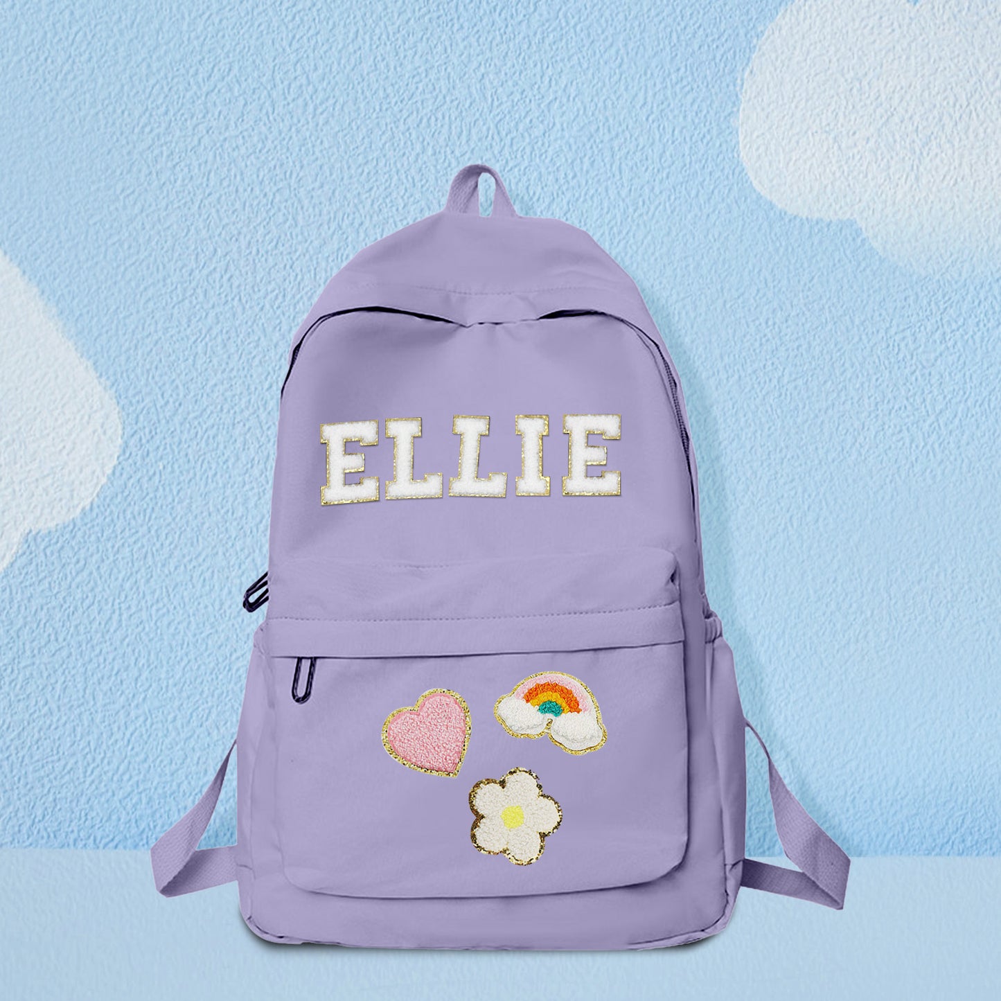 Personalised name backpack and insulated lunch bag set on white background – ideal back-to-school gift for boys and girls