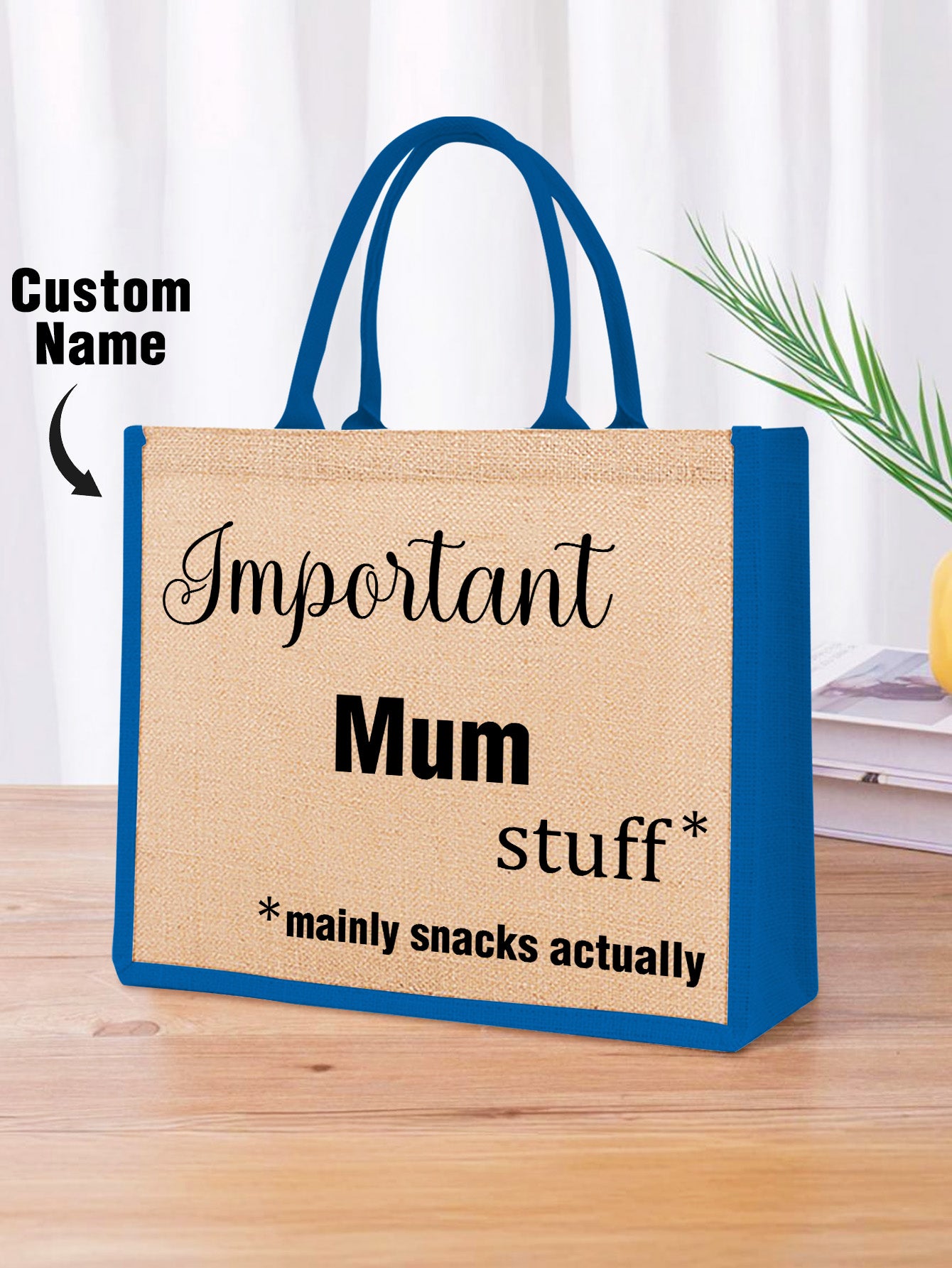 Size and capacity view of personalised engraved jute tote bag W38 x H31 cm — spacious eco-friendly shopping tote
