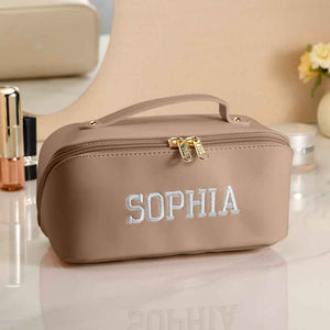 Personalized PU Leather Waterproof Makeup Bag with Embroidery Name Cosmetic Bag Travel Accessory Birthday Wedding Gift for Her