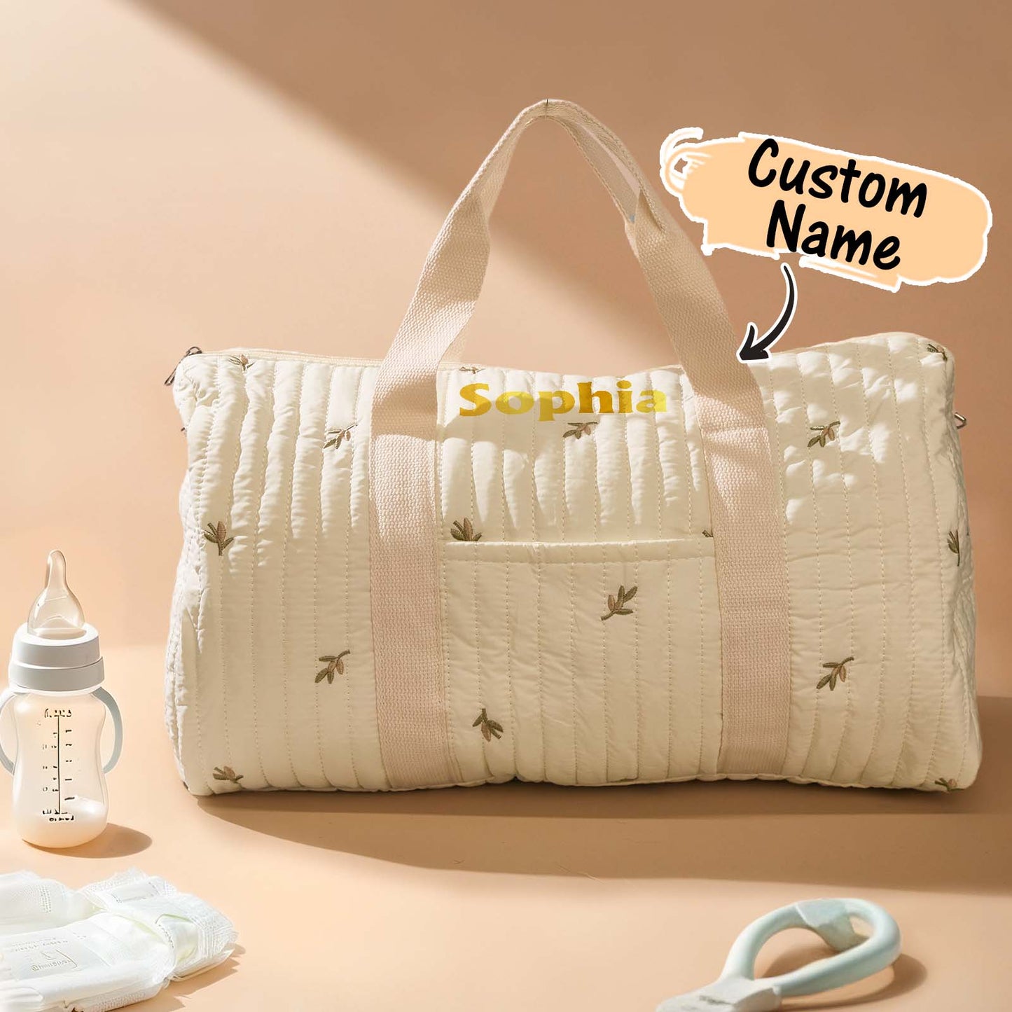 Personalised large-capacity maternity hospital bag with cute rabbit-bear print, cotton exterior and multiple compartments — ideal pregnancy gift for her.