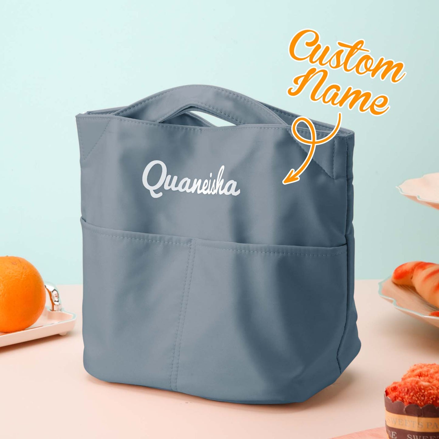 Personalised Lunch Bag Mini Tote interior view highlighting compact storage for snacks and drink bottles – easy to wipe clean for busy families