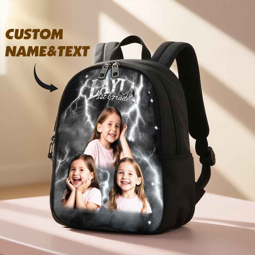 Custom Photo & Name Lightning Backpack – Personalized School Bag with Text Design Back to School Season Gift Birthday Gift