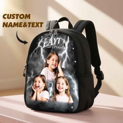 Custom Photo & Name Lightning Backpack – Personalized School Bag with Text Design Back to School Season Gift Birthday Gift