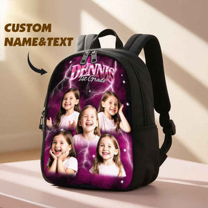 Custom Photo & Name Lightning Backpack – Personalized School Bag with Text Design Back to School Season Gift Birthday Gift