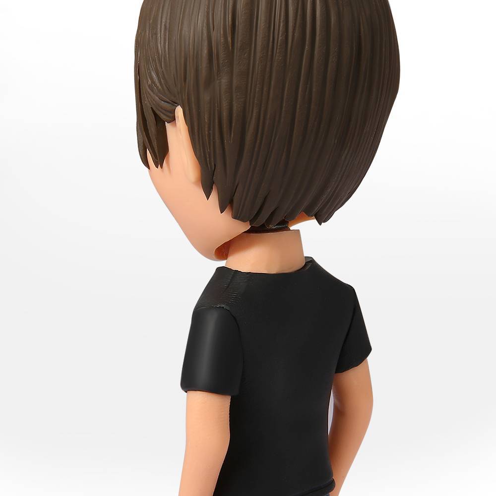 Animated 360° GIF of the personalised male bobblehead showing bobble-head movement and engraved base — personalised bobblehead UK, engraved bobblehead