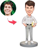 Male Teacher Holding a Book Custom Bobbleheads With Engraved Text
