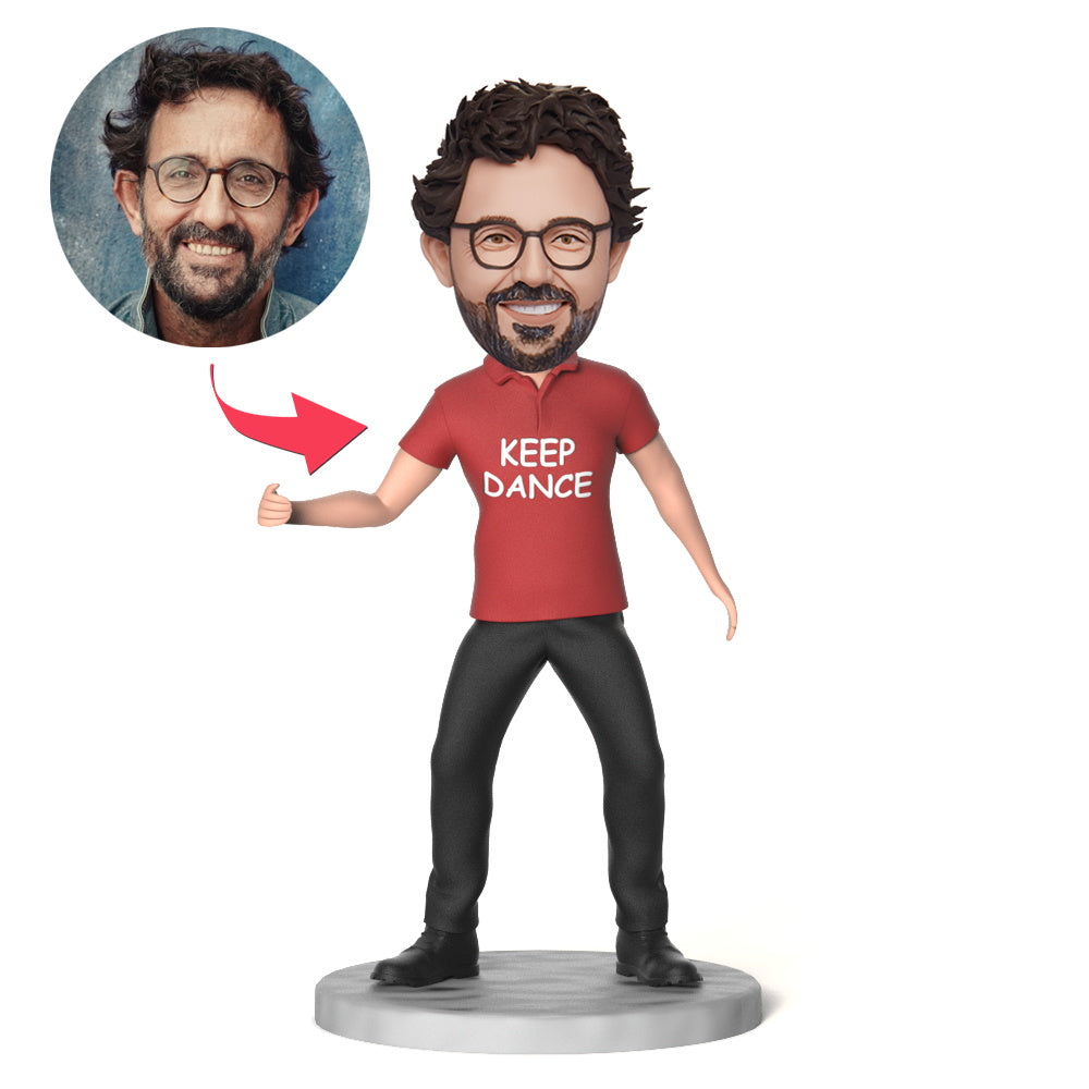 KEEP DANCE personalised bobblehead with custom engraved head and base inscription – polymer clay dancing figurine, high-detail personalised keepsake gift for birthdays, weddings, retirements (UK & Australia)