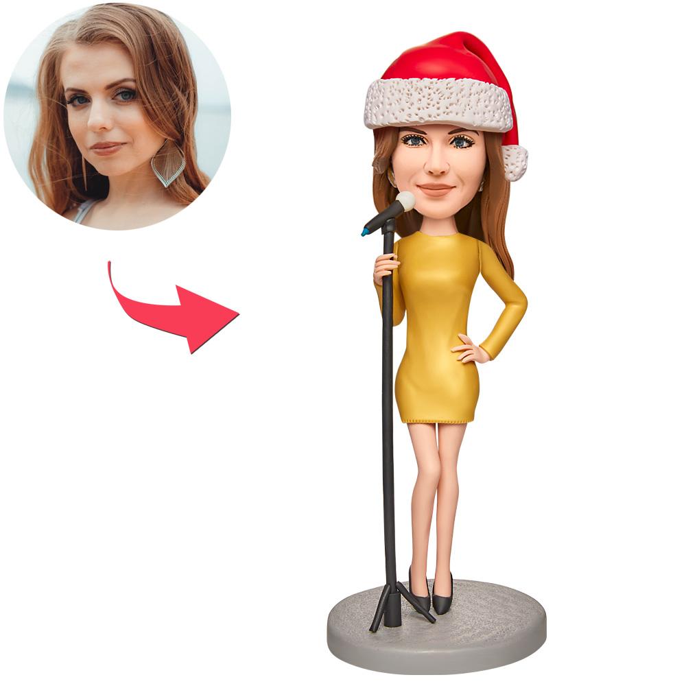 Personalised Christmas bobblehead (polymer clay) — front view of custom figure with personalised hairstyle and engraved base; ideal custom Christmas gift