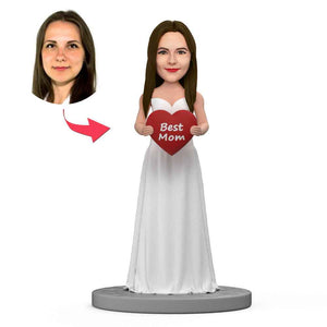 Mother's Day Gift White Long Dress Best Mom Custom Bobblehead With Engraved Text