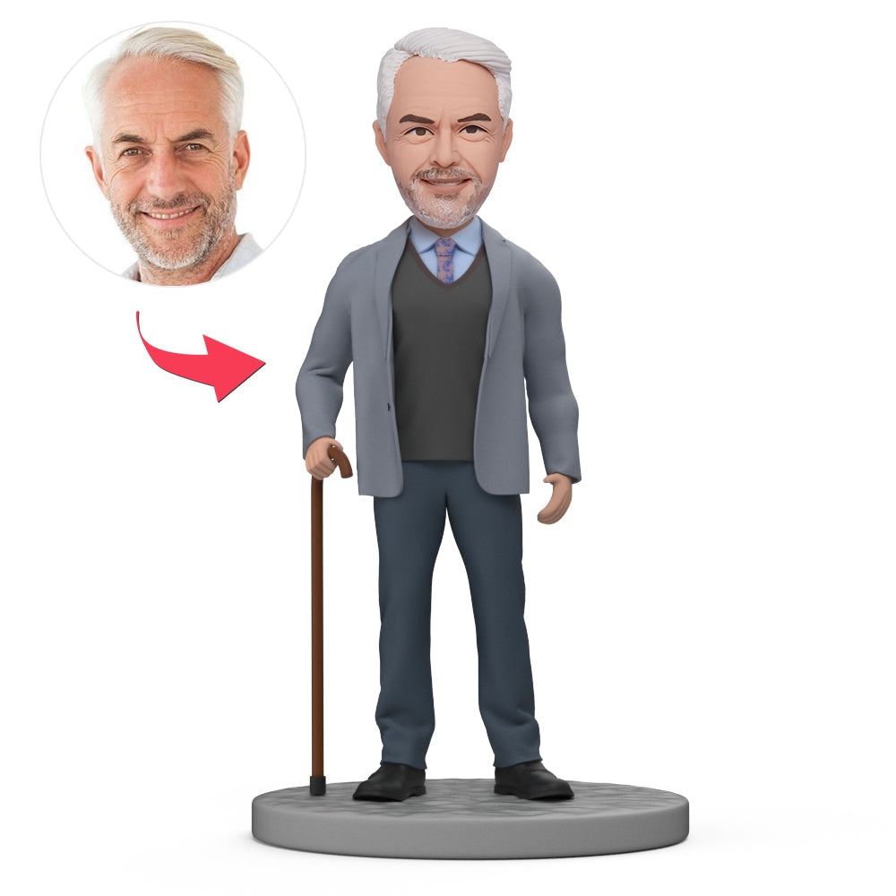 Personalised bobblehead gift for handsome grandpa - full-length custom polymer clay bobblehead with personalised head, perfect Father's Day keepsake