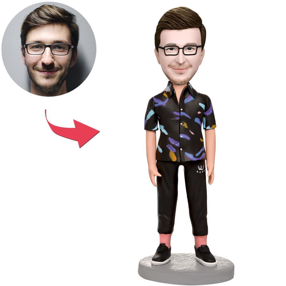 Need For Speed custom man bobblehead – front view of personalised polymer-clay figure with customised head matched to photo and engraved base