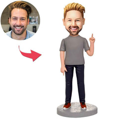 Custom Grey Casual Clothes Man Bobbleheads With Engraved Text