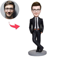 Business Man With Hands In Pockets Custom Bobbleheads With Engraved Text