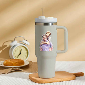 Personalized Photo Insulated Mug With Handle And Straw Stainless Steel Cup For Car Home