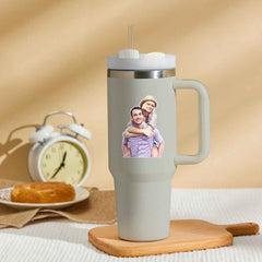 Personalized Photo Insulated Mug With Handle And Straw Stainless Steel Cup For Car Home