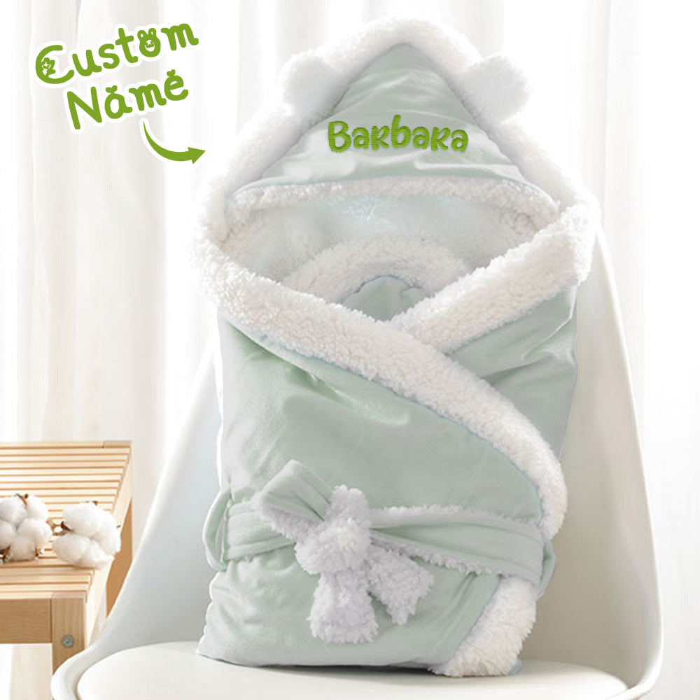 80×80 cm personalised baby blanket laid flat — custom name embroidered swaddle, perfect for swaddling, pram use and nursery comfort