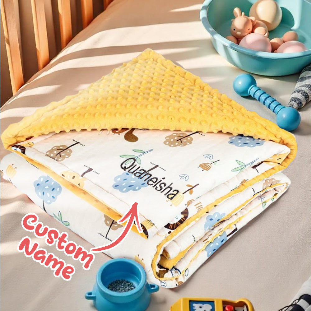 Nursery-ready presentation of the personalised baby blanket as a thoughtful gift.