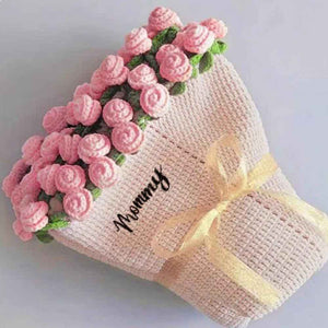 Custom Name Hand-Knitted Rose Blanket Ready-Made Gift for Mother's Day 80cm - 150cm
