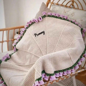 Custom Name Hand-Knitted Rose Blanket Ready-Made Gift for Mother's Day 80cm - 150cm