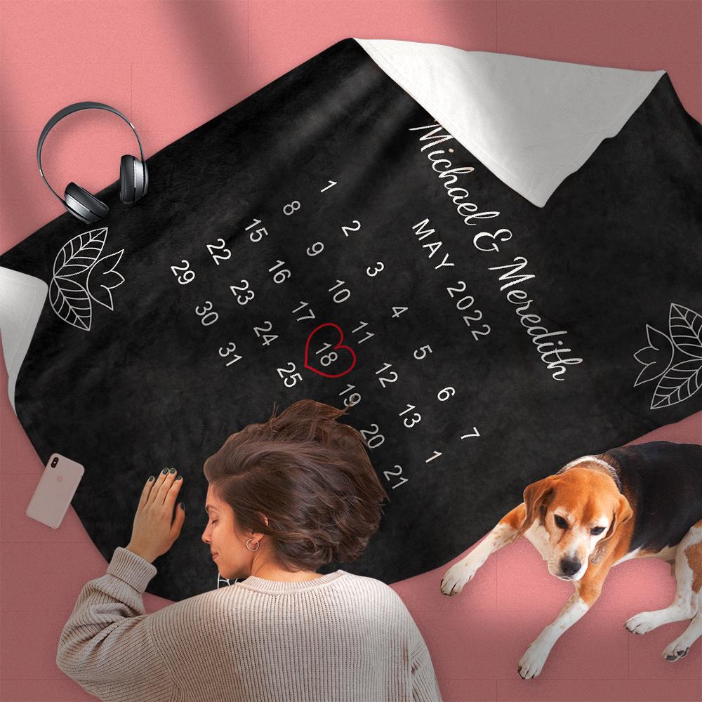Personalised Black Anniversary Photo Fleece Blanket - Custom Couple Gift
