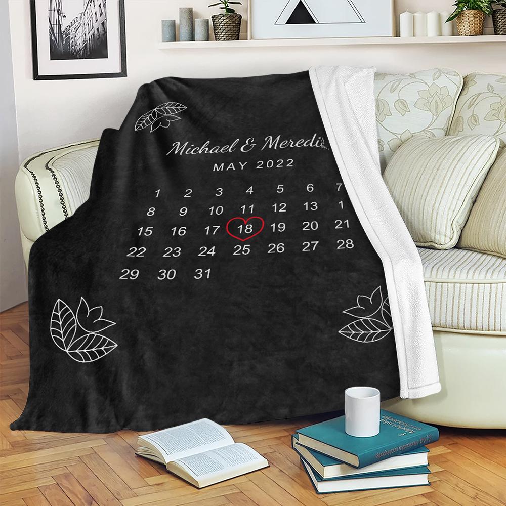 Personalised Black Anniversary Photo Fleece Blanket - Custom Couple Gift
