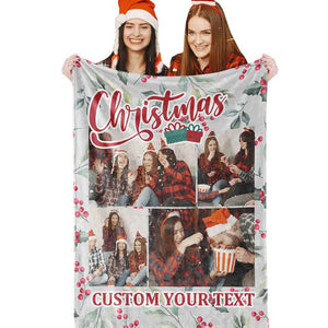Personalized Collage Photo Christmas Flannel Blanket with Text