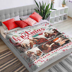 Personalized Collage Photo Christmas Flannel Blanket with Text
