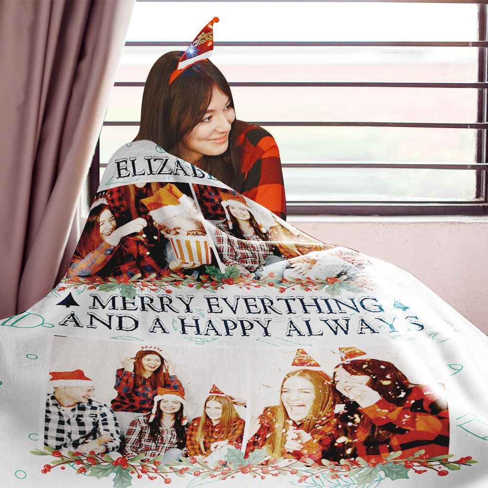 Personalized Name Throw Blanket Custom Photo Christmas Blanket