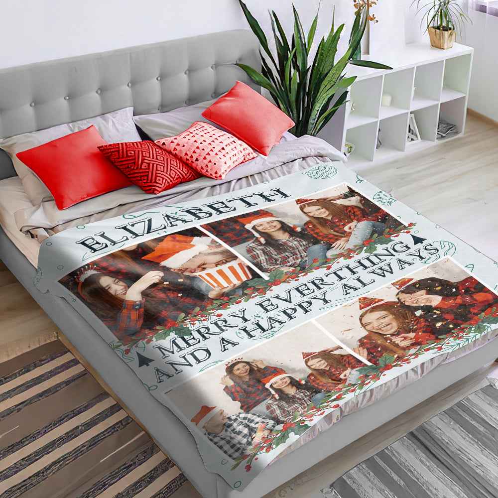 Personalized Name Throw Blanket Custom Photo Christmas Blanket
