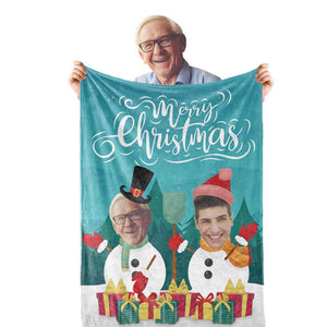 Christmas Blanket Custom Face Blanket Merry Christmas Snowman Blanket Gift