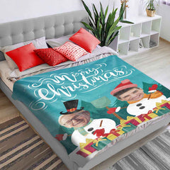 Christmas Blanket Custom Face Blanket Merry Christmas Snowman Blanket Gift