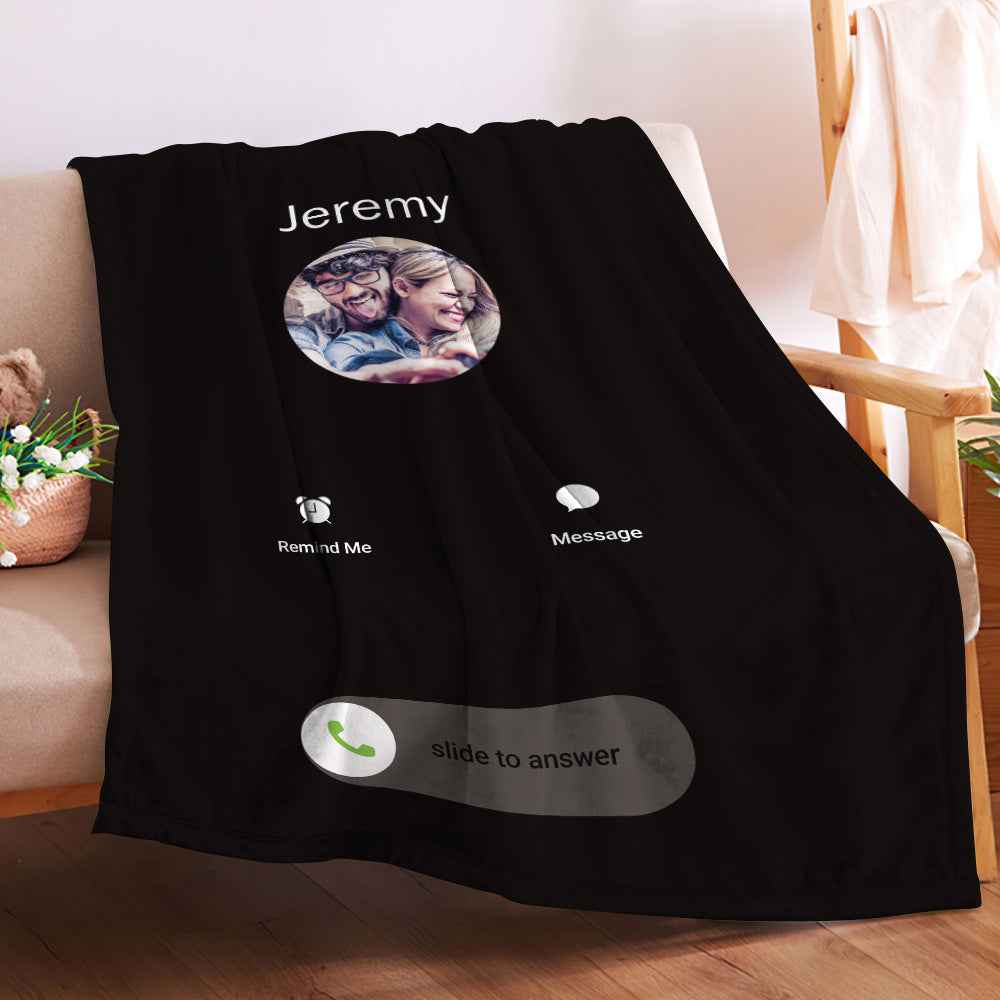 Custom Photo Blanket Personalized Incoming Call Photo and Text Blanket Best Valentine's Day Gifts for Her