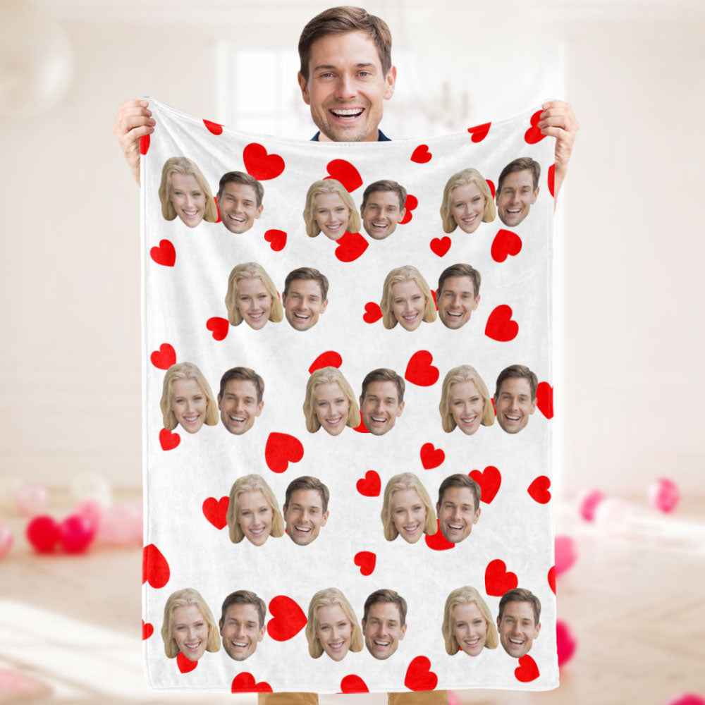 Valentine's Day Gifts Custom Photo Heart Blanket Personalized Face Blankets For Her