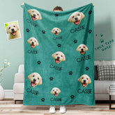 Custom Dog Face Blanket Dog Paws Personalized Pet Photo and Text Blanket