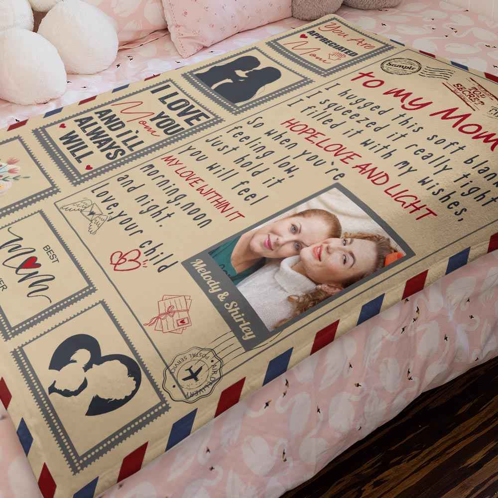 Custom Letter Blanket Personalized Photo Blanket to Mom with Names