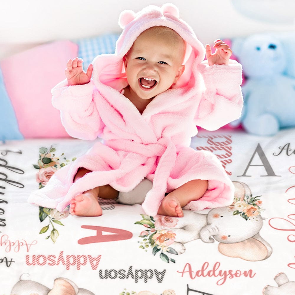Soft baby blanket with floral elephant pattern in premium fabric