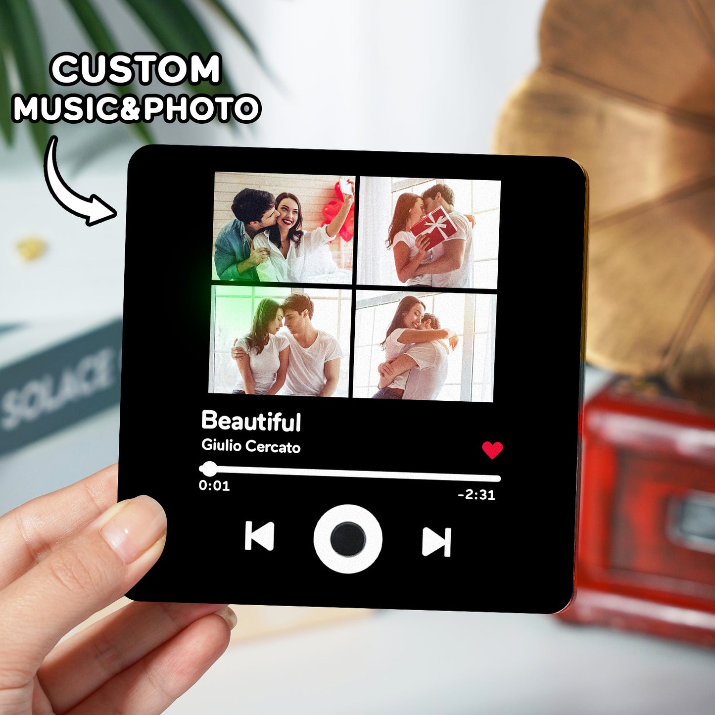 Personalised photo music fridge magnet — acrylic keepsake with custom photo and built‑in music module (Type‑C rechargeable), plays your song when the fridge opens, perfect gift for her