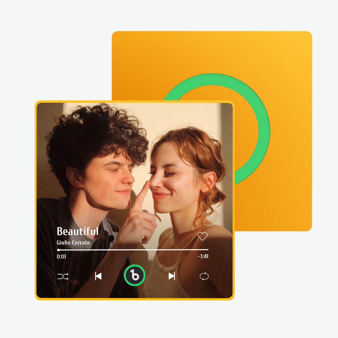 FridgeBeats personalised magnet displayed as a Valentine’s Day gift on a fridge – romantic singing fridge sticker with custom song