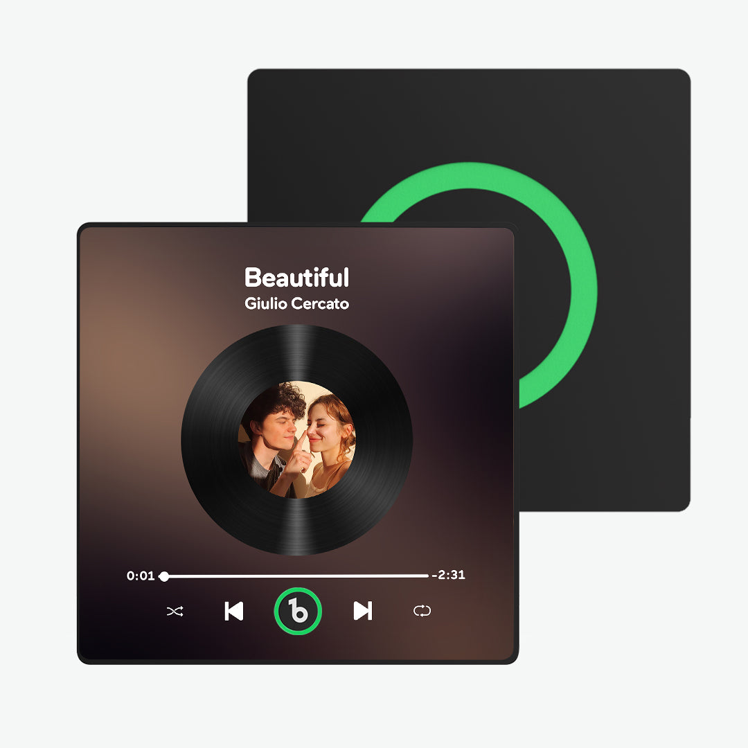 Selection of colourful FridgeBeats playable album magnets displayed together — personalised music magnets for couples and romantic occasions