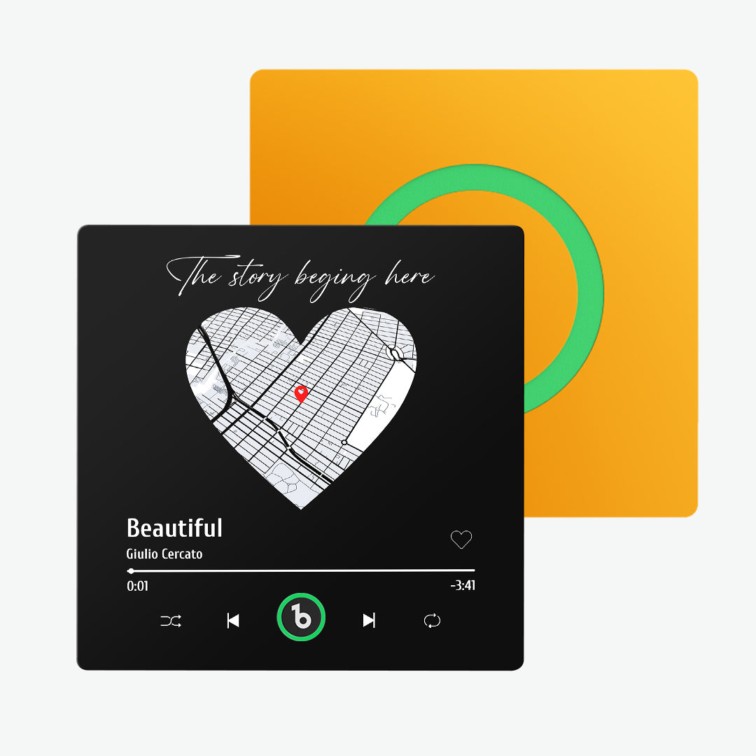 Side profile showing 1cm thickness and low-profile design of the FridgeBeats waterproof acrylic music magnet with strong magnetic backing
