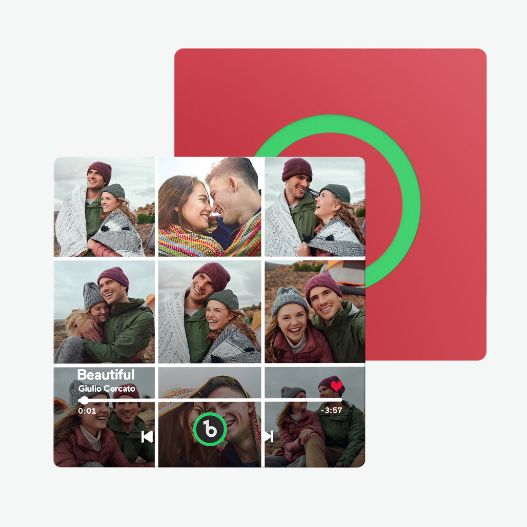 Close‑up of playback controls and LED indicator on the frameless personalised music fridge magnet — easy MP3 upload with no dismantling required