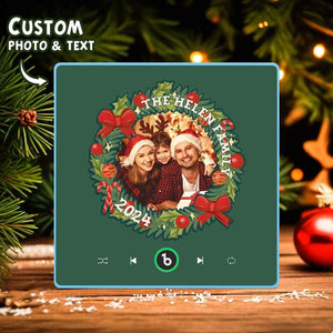 FridgeBeats Framed Personalized Christmas Wreath Family Photo Music Fridge Magnet Custom Music Magnets Can Play Songs Christmas Gifts