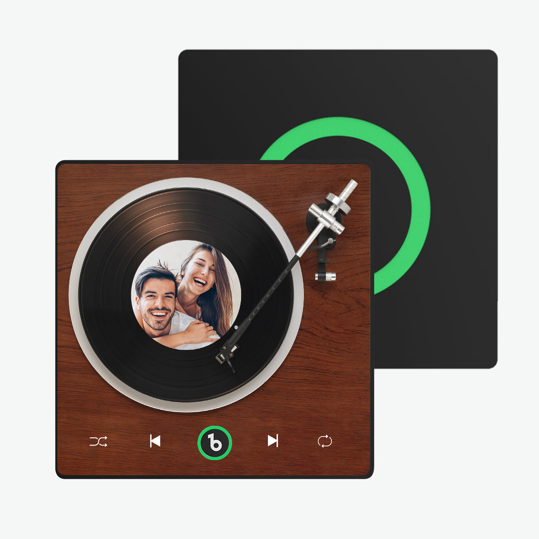Rear view of FridgeBeats 4.0 showing USB charging port and compact speaker — rechargeable personalised music magnet